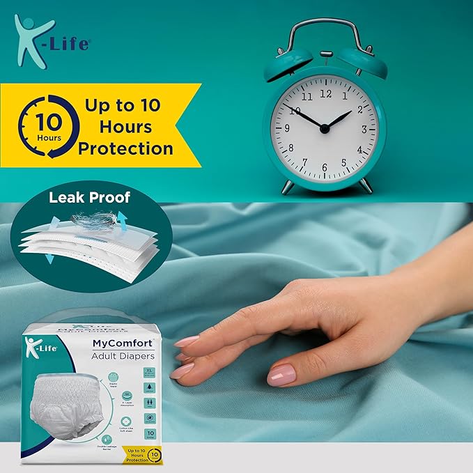 K-life Premium Anti-Bacterial 4layer Absorption Unisex Pant Style Adult Diapers | Pack of 2 | 20 Count | Large (Waist Size 30-55 inch |75-140 cm)