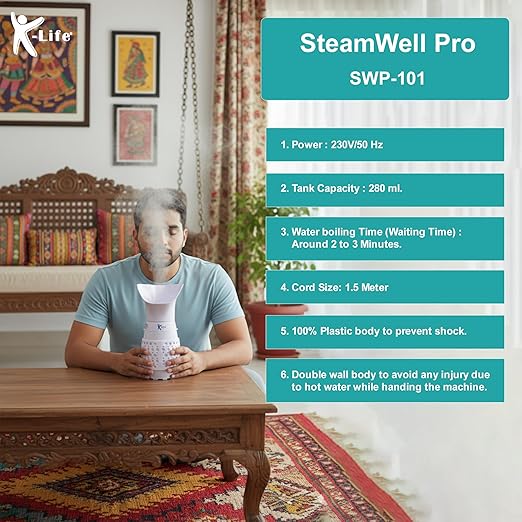 K-life Well Pro Steam Inhaler Spa Steamer for Cold Cough & Sinus Facial Vaporizer