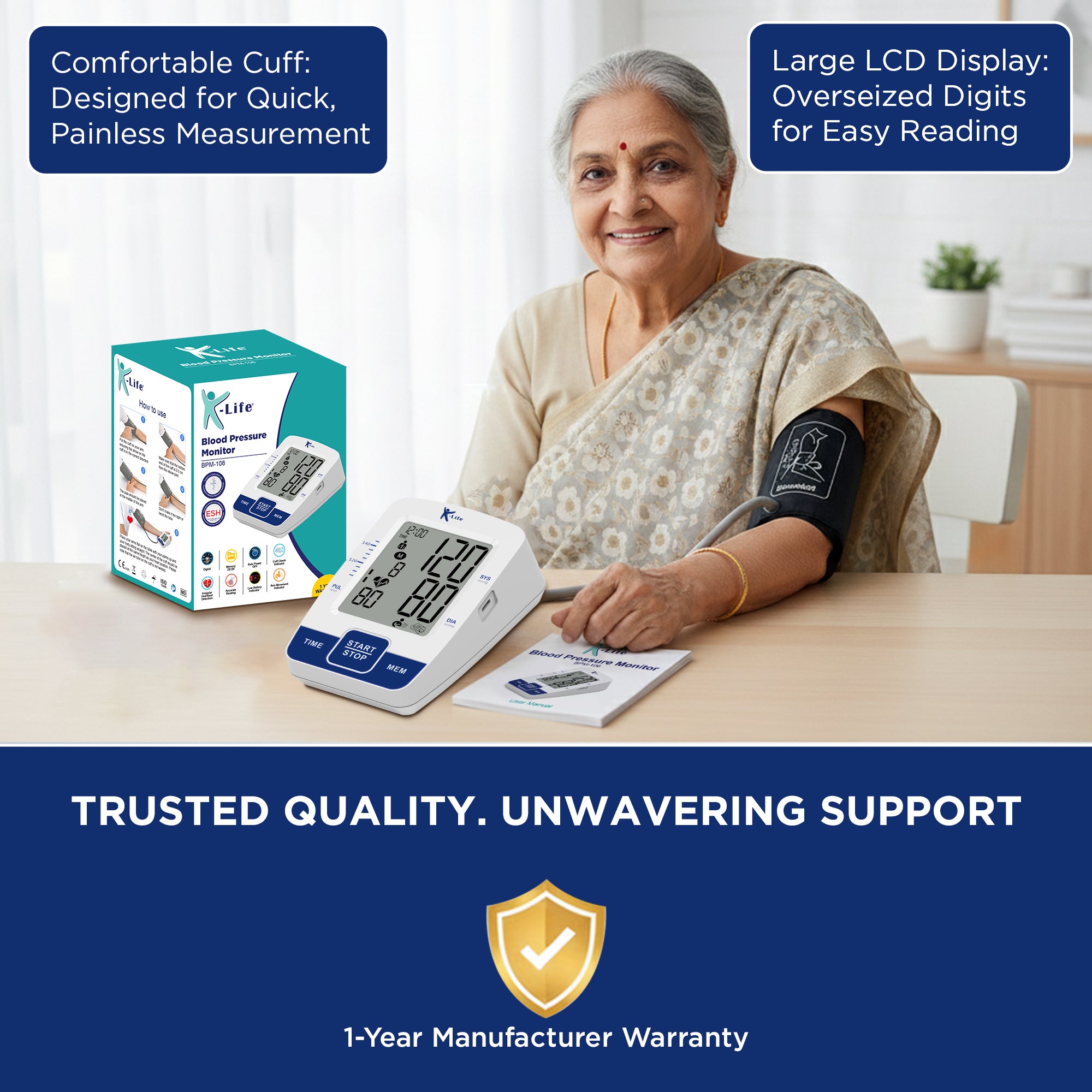 K-Life Model BPM-106 Fully Automatic Digital Electronic Blood Pressure Checking Monitor, BP Moniter - White…