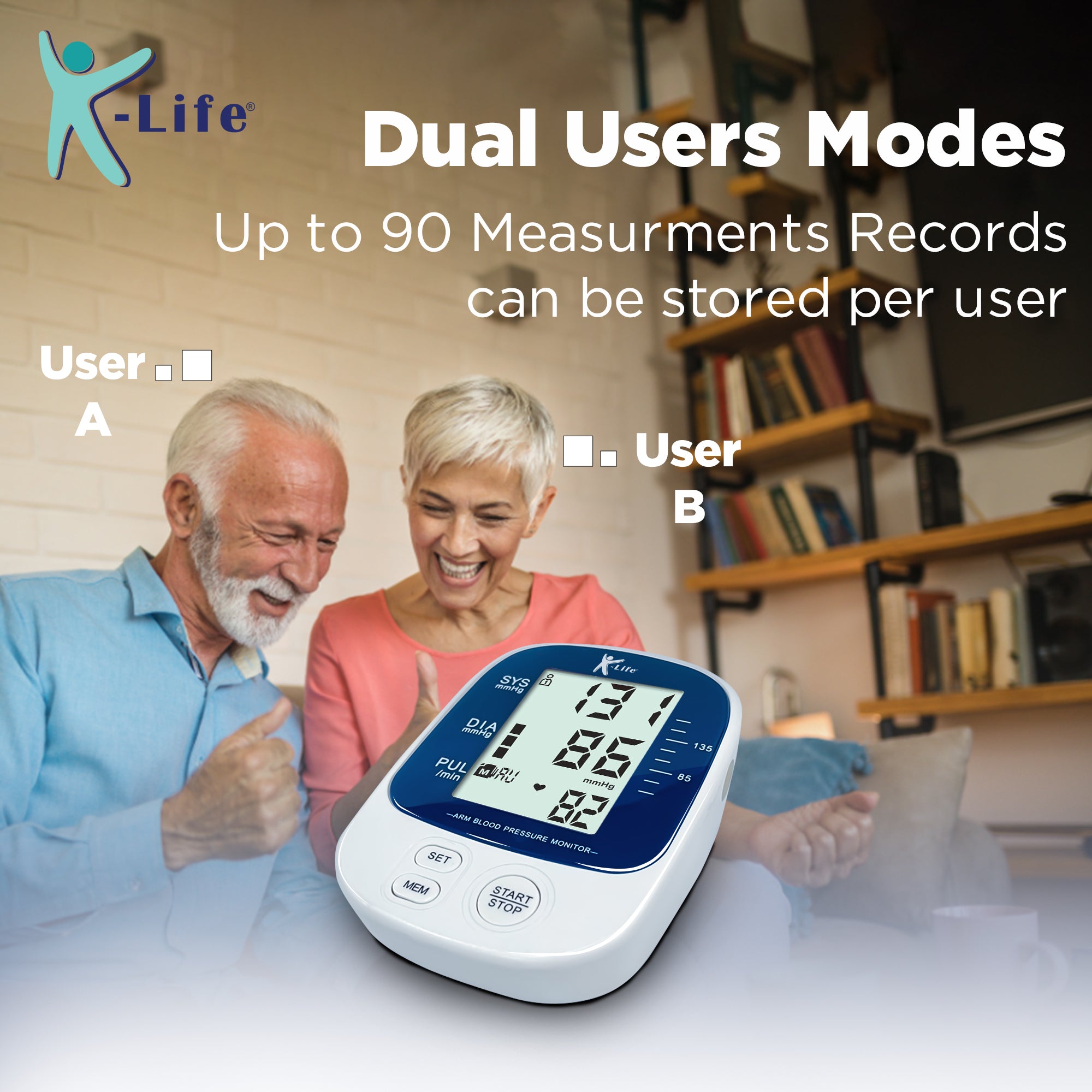 K-life BP-109 Blood Pressure Monitor | Digital BP check machine for home | Large, backlit LCD Display & One Touch Operation | Free Travel Pouch | With USB cable & AAA battery | Memory 99 sets for 2 users