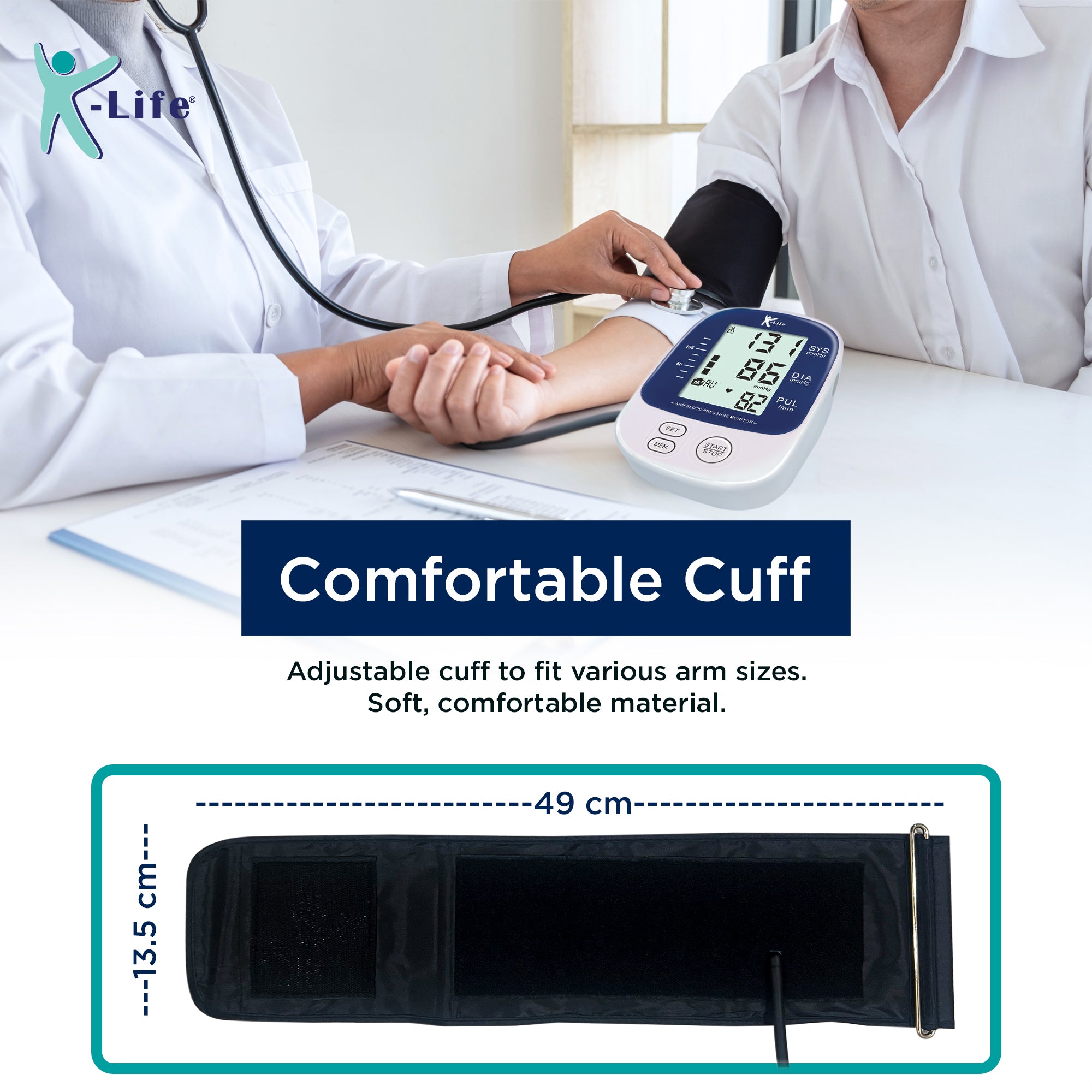 K-life BP-109 Blood Pressure Monitor | Digital BP check machine for home | Large, backlit LCD Display & One Touch Operation | Free Travel Pouch | With USB cable & AAA battery | Memory 99 sets for 2 users