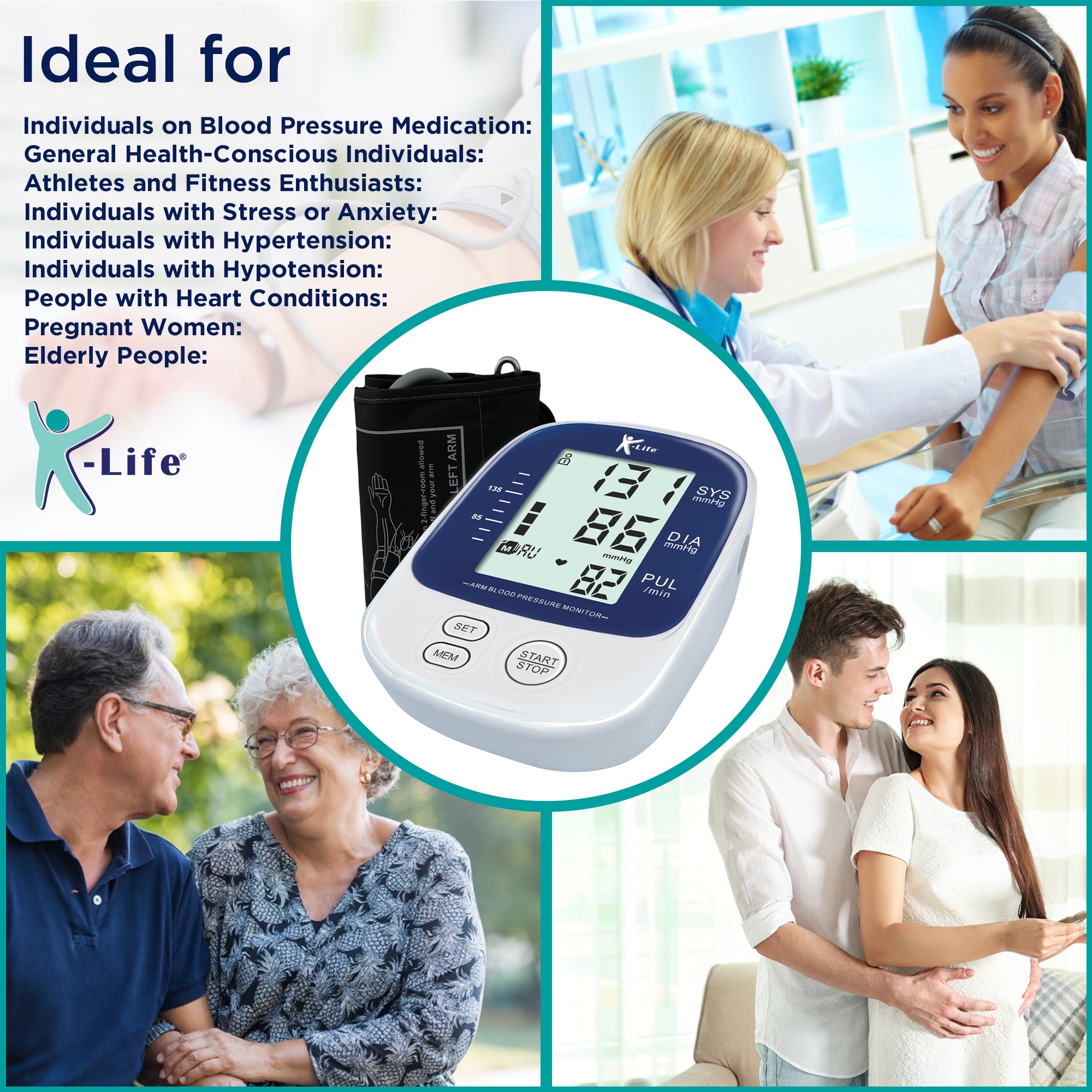 K-life BP-109 Blood Pressure Monitor | Digital BP check machine for home | Large, backlit LCD Display & One Touch Operation | Free Travel Pouch | With USB cable & AAA battery | Memory 99 sets for 2 users