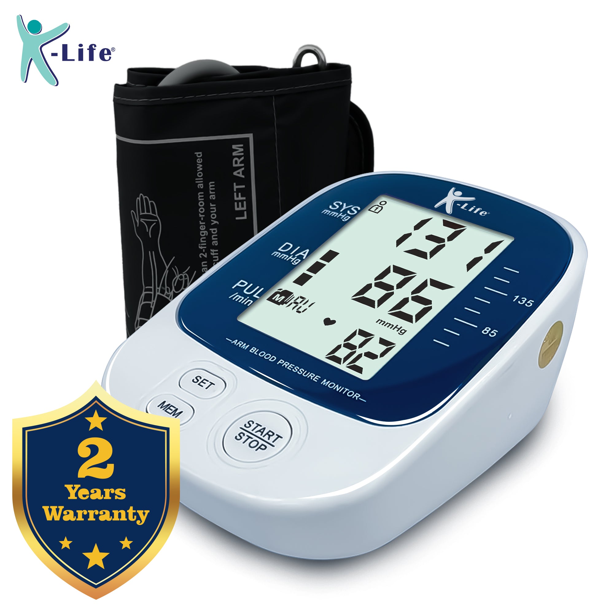 K-life BP-109 Blood Pressure Monitor | Digital BP check machine for home | Large, backlit LCD Display & One Touch Operation | Free Travel Pouch | With USB cable & AAA battery | Memory 99 sets for 2 users