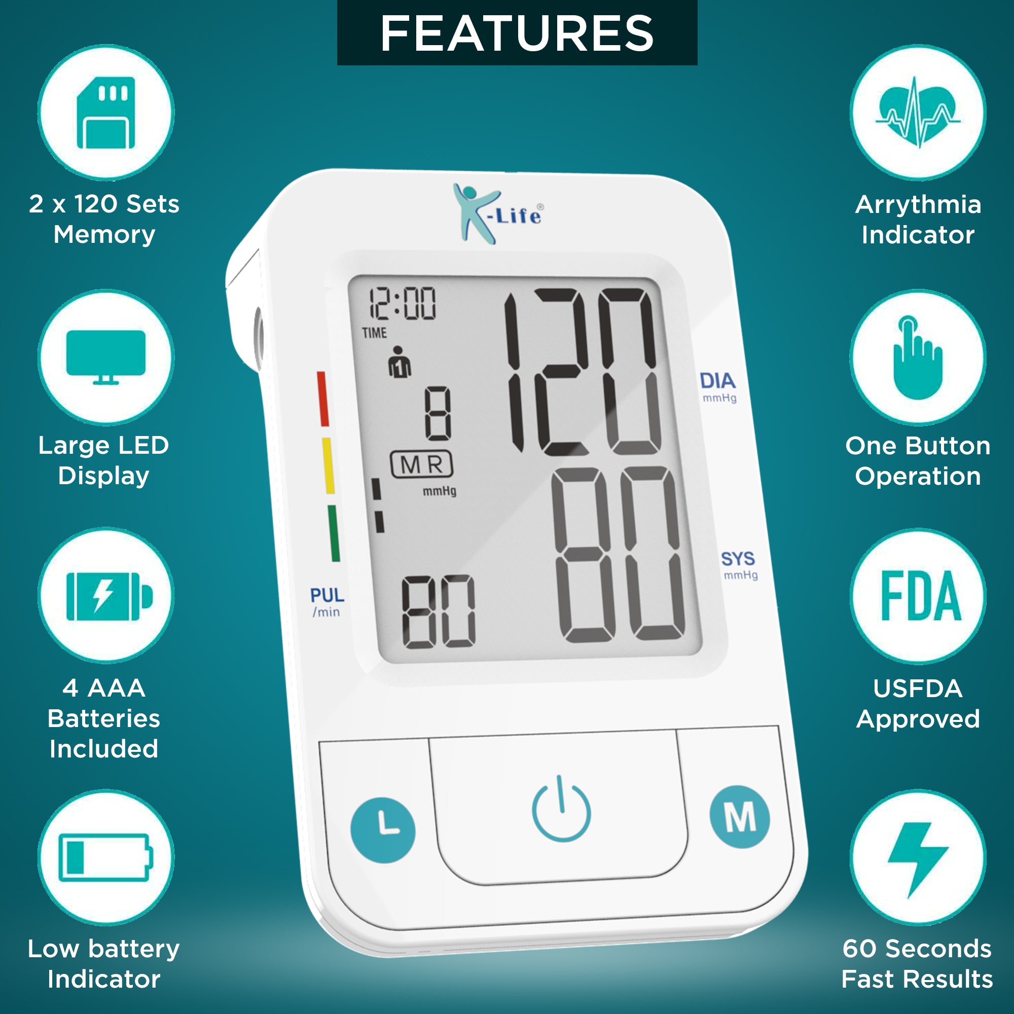 K-Life Model BPM-107 Fully Automatic Digital Electronic Blood Pressure Checking Monitor (white)