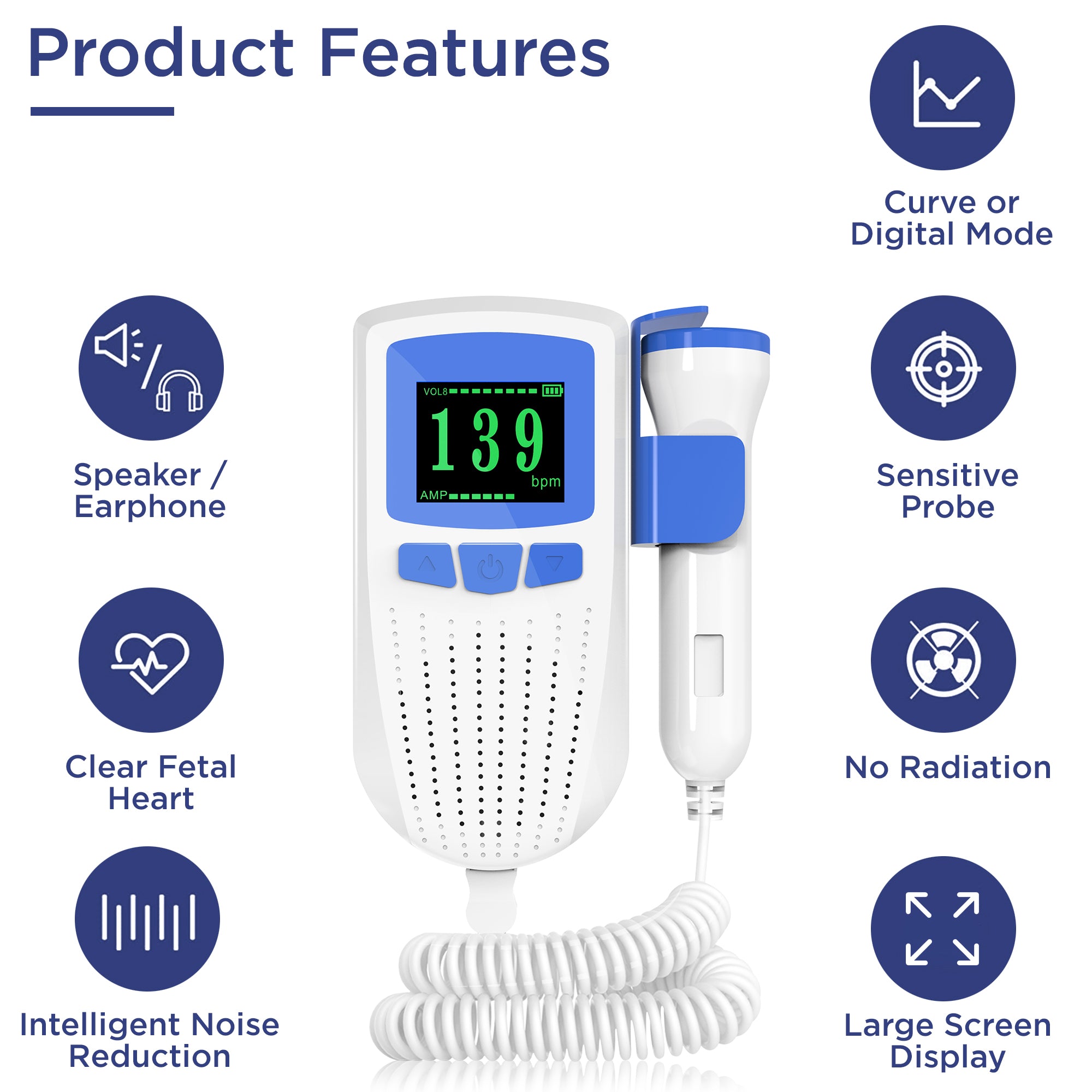 K-Life Model FD-101 Heartbeat Rate Detection Monitor with in-Built Speaker Fedal Doppler (White)