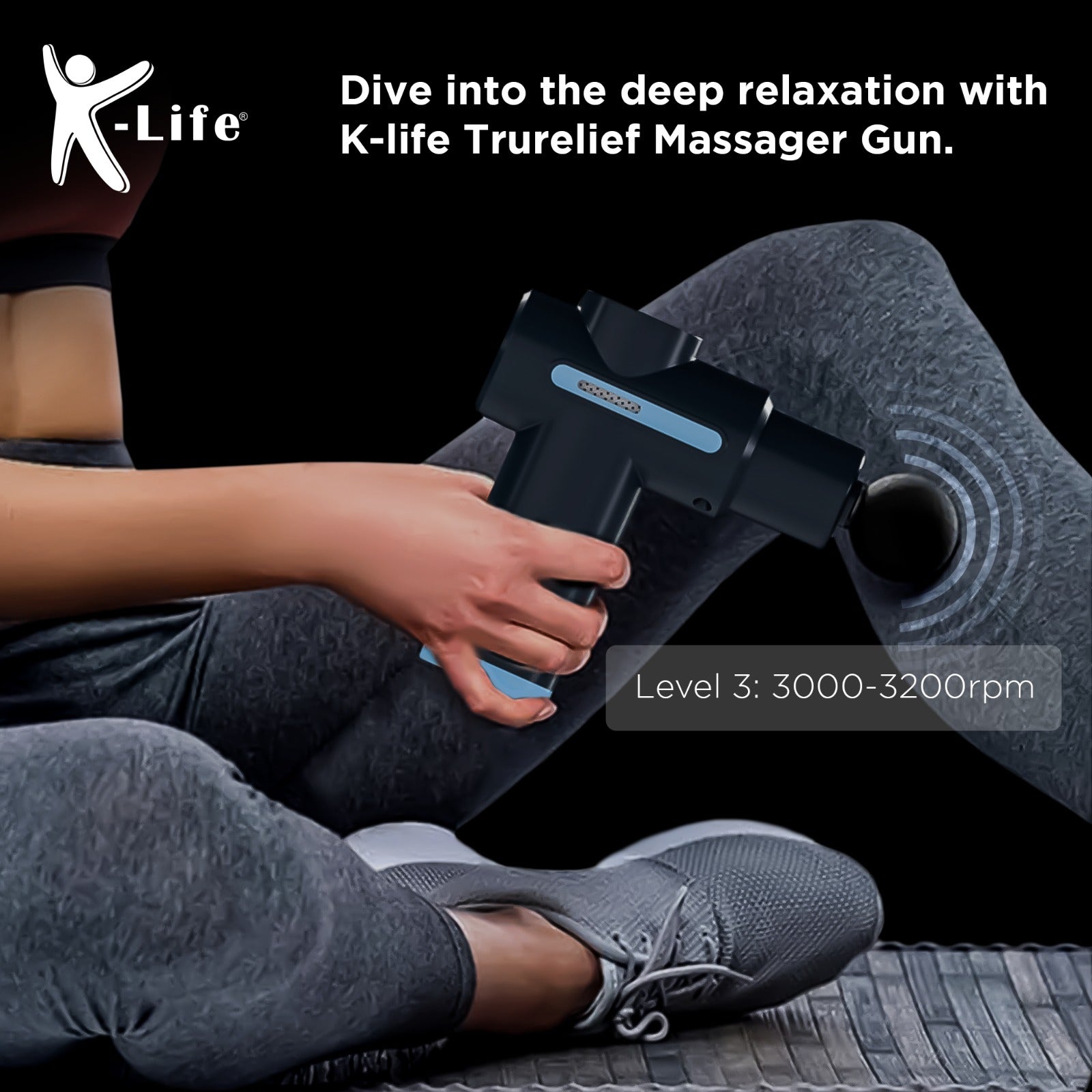 K-life TruRelief handheld Gun Massager Machine for Deep Tissue Muscle Massage Body Relaxation Pain Relief Muscle Relaxation of Neck, Shoulder, Back, Foot with Hot & Cold Therapy