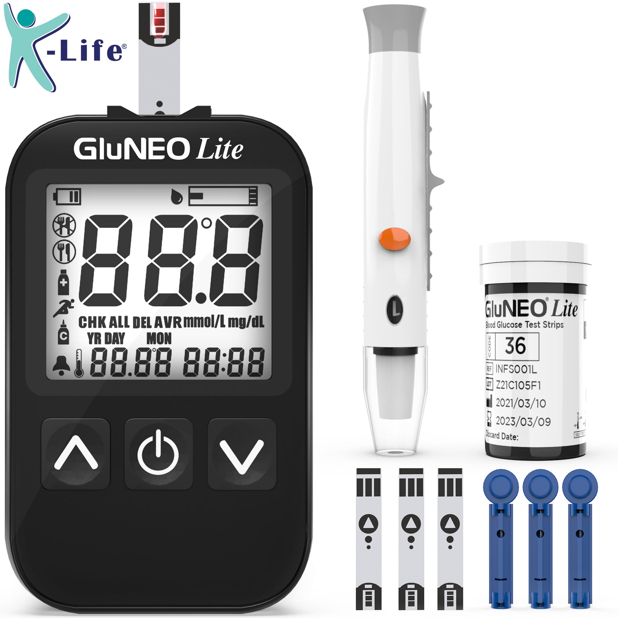 K-Life Gluneo lite Fully Automatic Blood Glucose Sugar Testing Machine with 100 Strips (black)
