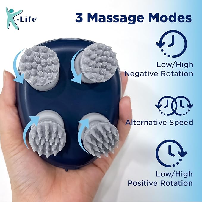 K-life HSM-101 RENEW Electric Rechargeable Type -C | Head Kneading Massager | 3 Speed Modes | 96 Silicon Kneading Points with Detachable Heads | Handheld Portable Head Scratcher for Hair Growth |Deep Clean & Stress Relaxation (Sky Blue)