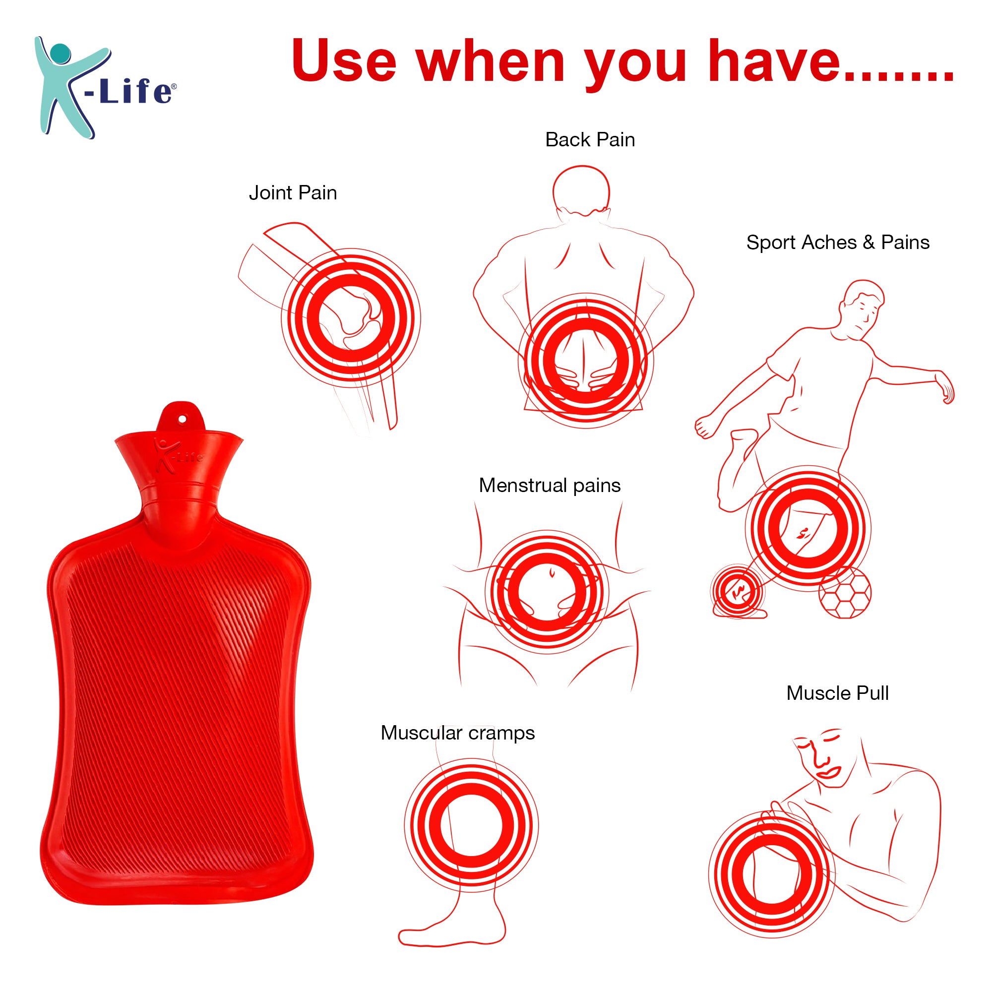 K-life Thick Rubber Non-electrical Hot Water Bag (Red)