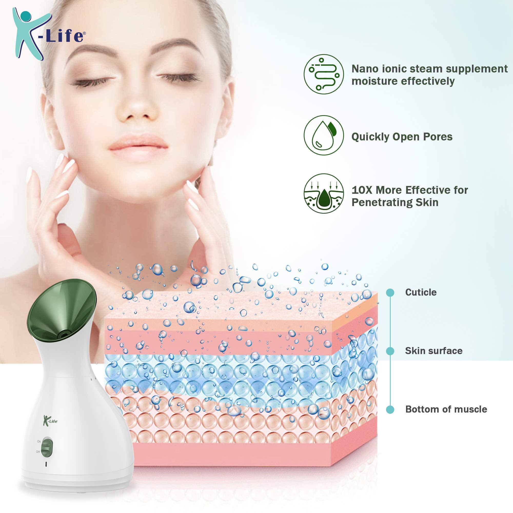 k-life Nano Ionic Facial Spa Vaporizer for Cold & Cough Sinus Steamer for Face steam Aroma Diffuser Humidifier and Towel warmer