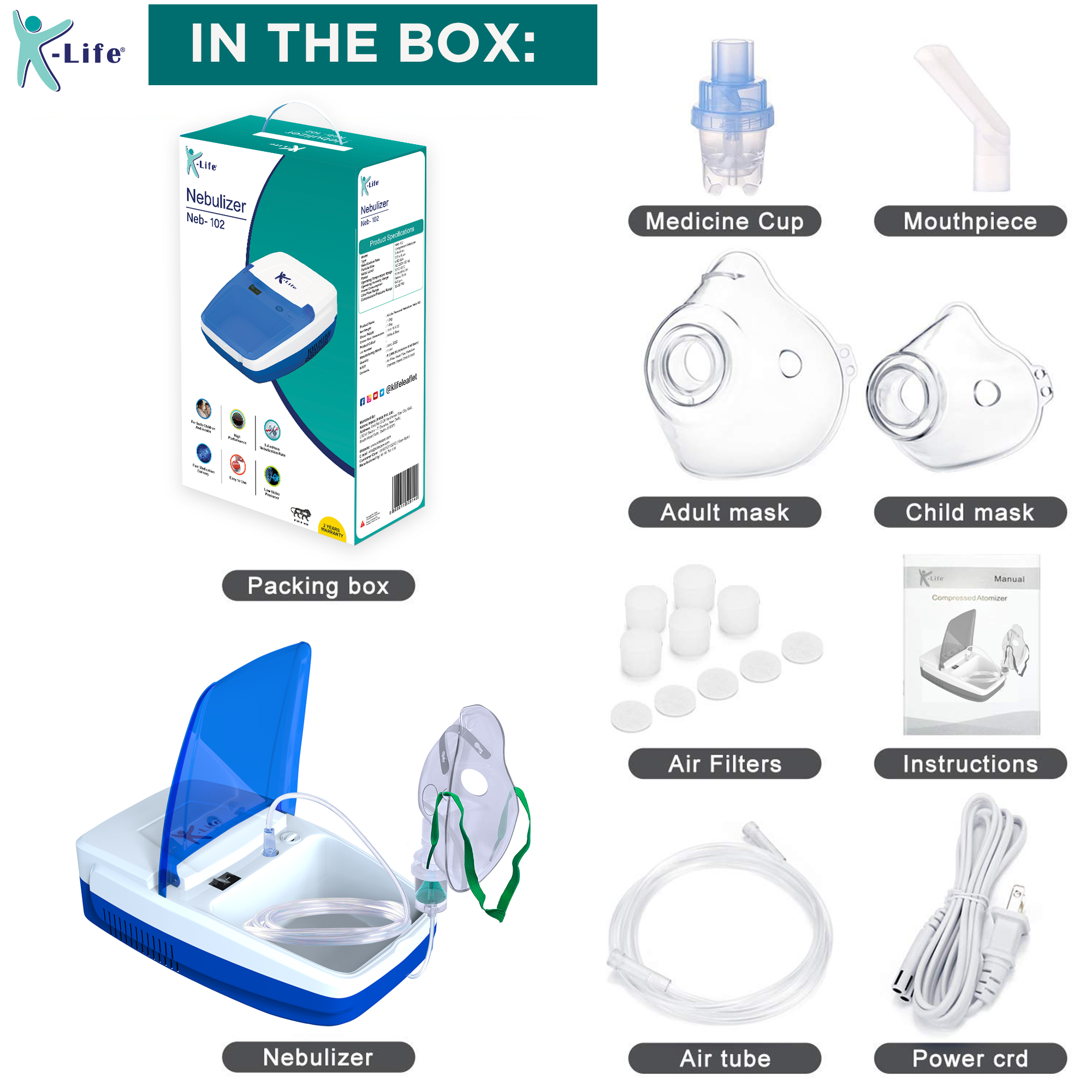 K-Life Neb-102 Nebulizer with Inbuilt Storage Chamber (White)