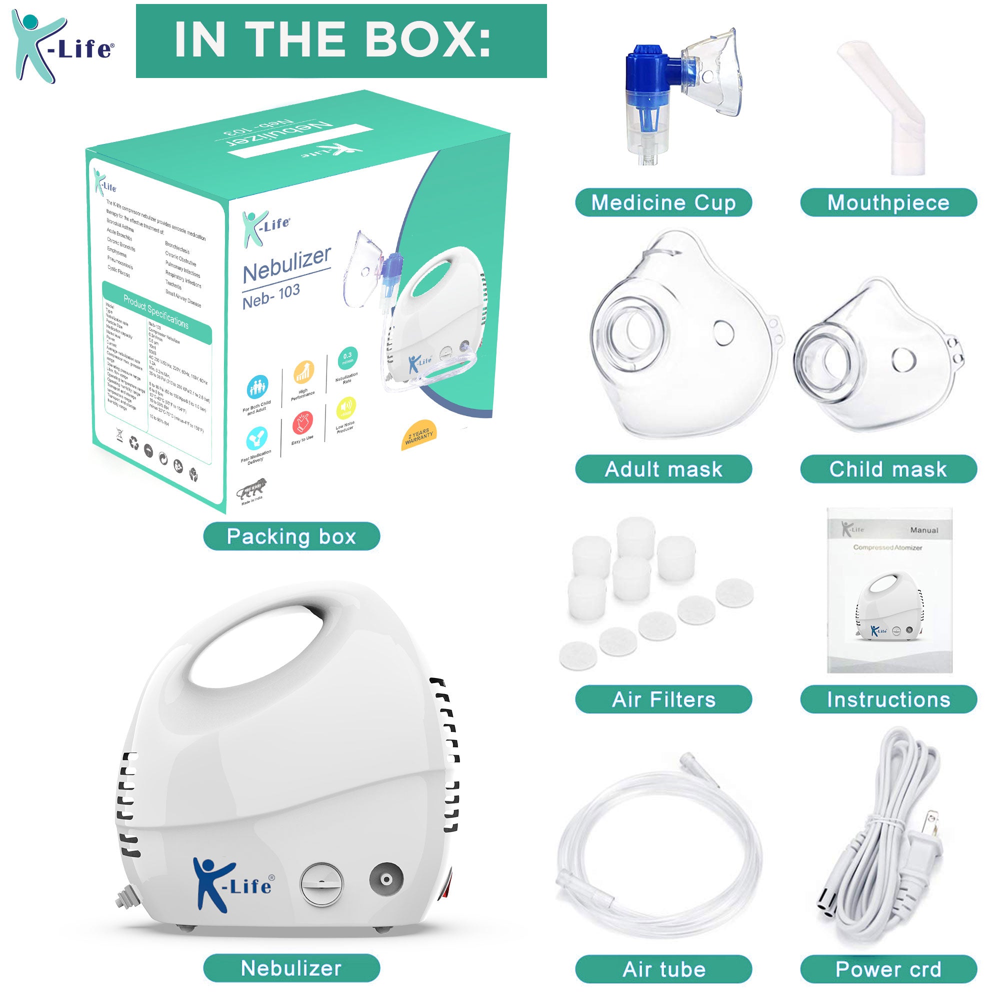 K-Life Neb-103 Nebulizer with free storage pouch