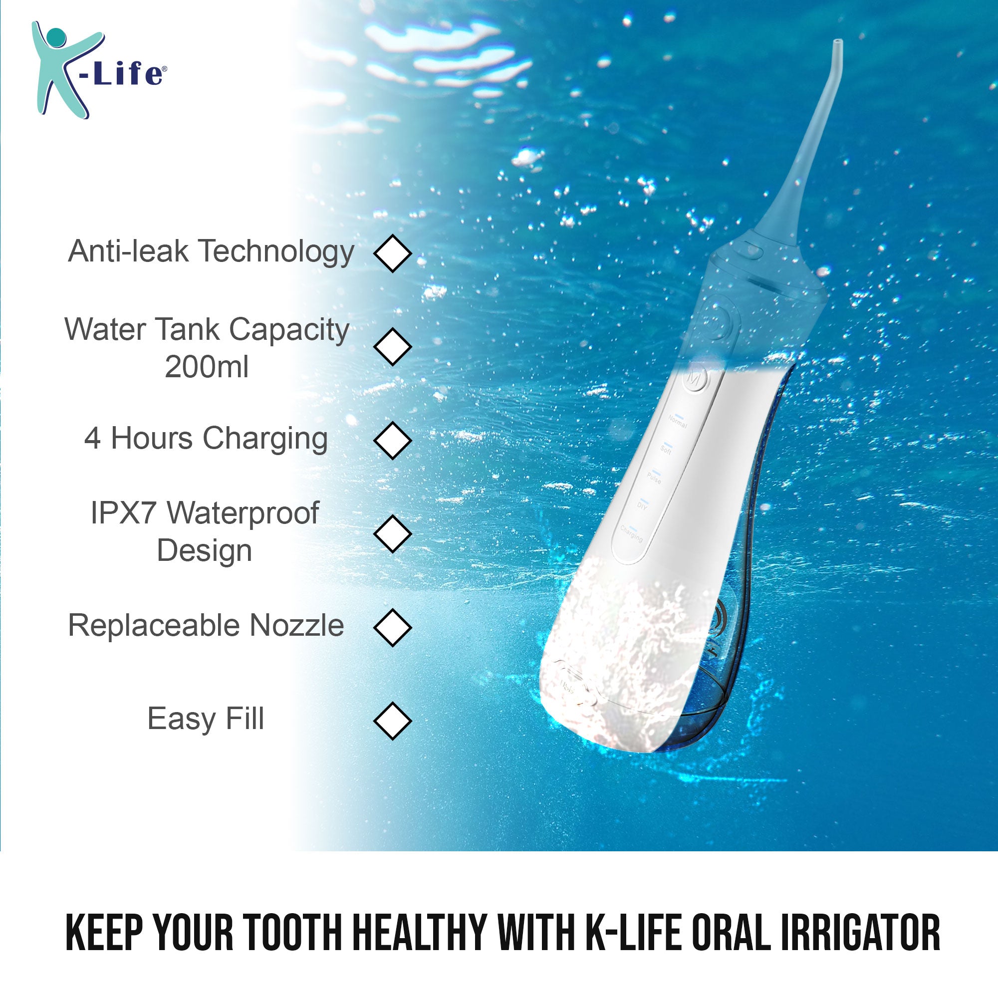 K-life OI-101 Portable Oral Irrigator Teeth Kit Cleaning Dental Care Tooth Pick Cleaner Water Flosser