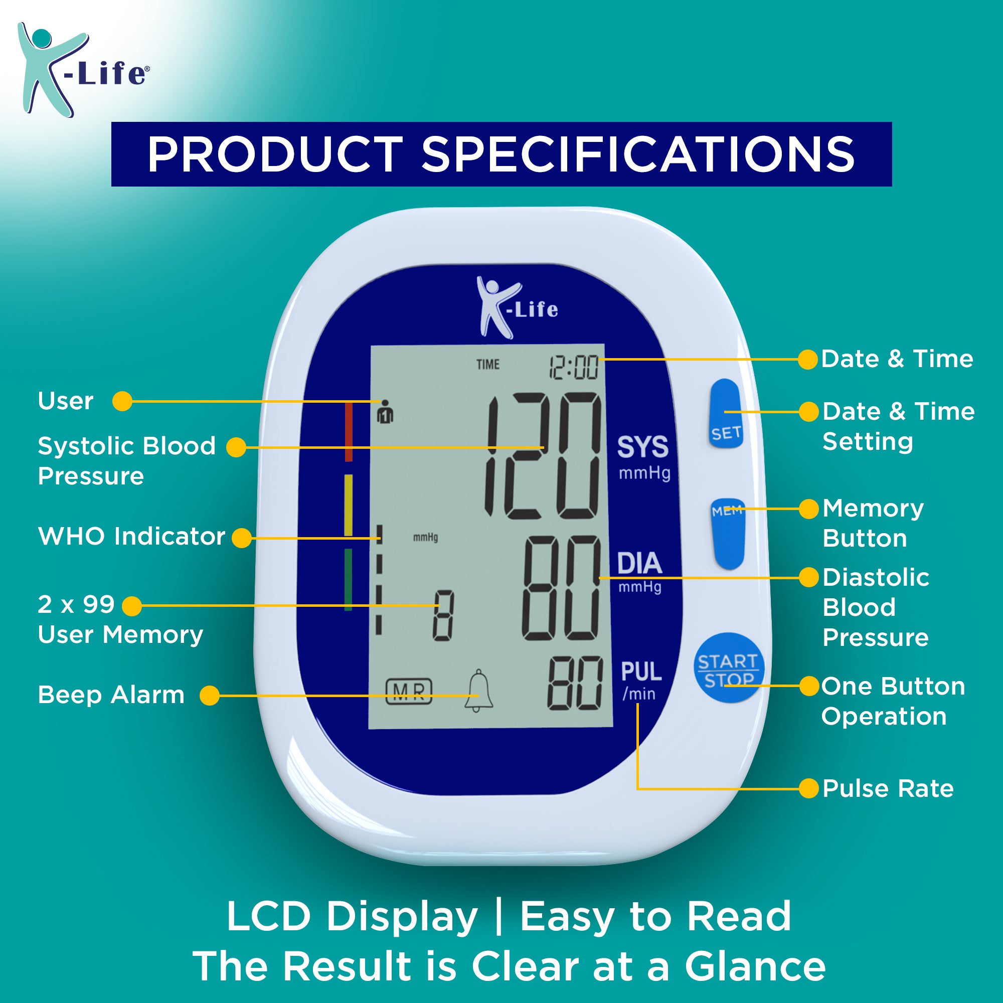 K-Life Model BPM-104 Fully Automatic Digital Electronic Blood Pressure Checking Monitor (white)