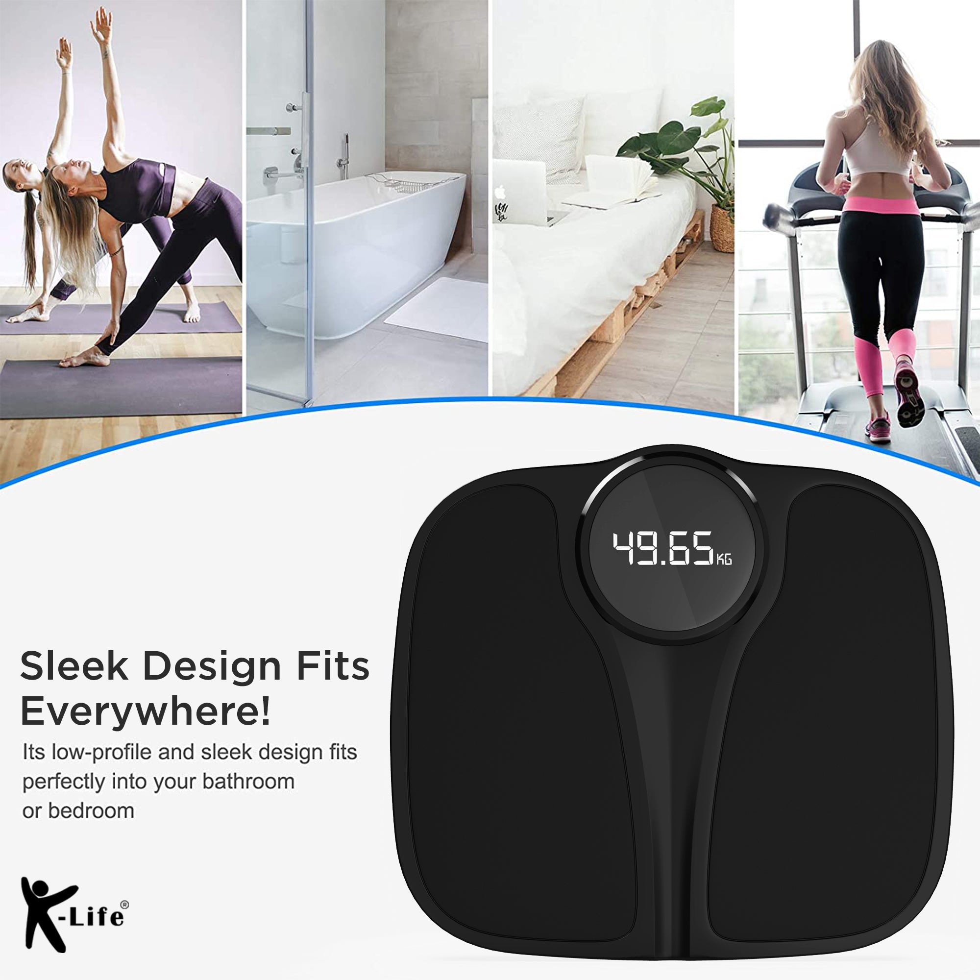 K-Life WS-102 Digital Personal Electronic Body Weight Machine for Human Body 200 kg Capacity Weighing Scale, Black