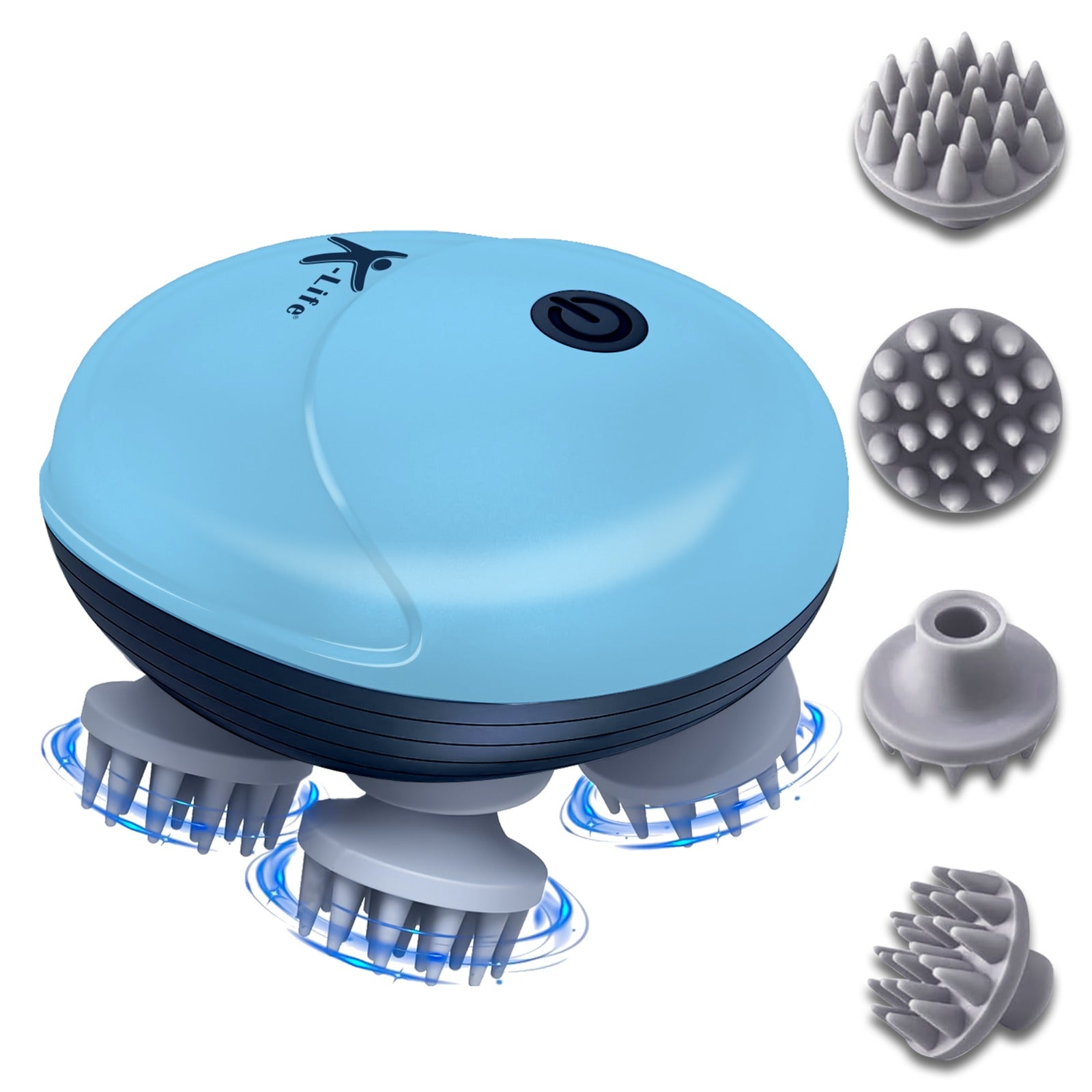 K-life HSM-101 RENEW Electric Rechargeable Type -C | Head Kneading Massager | 3 Speed Modes | 96 Silicon Kneading Points with Detachable Heads | Handheld Portable Head Scratcher for Hair Growth |Deep Clean & Stress Relaxation (Sky Blue)