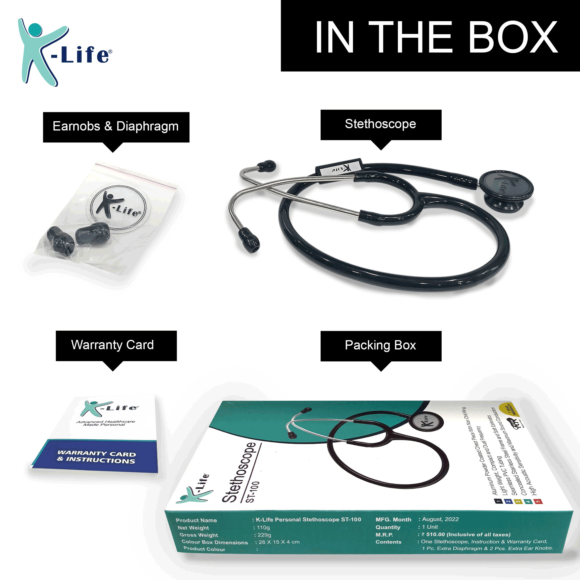 K-life ST-100 Professional Single head Chest Piece for medical students nurses doctors Acoustic Stethoscope