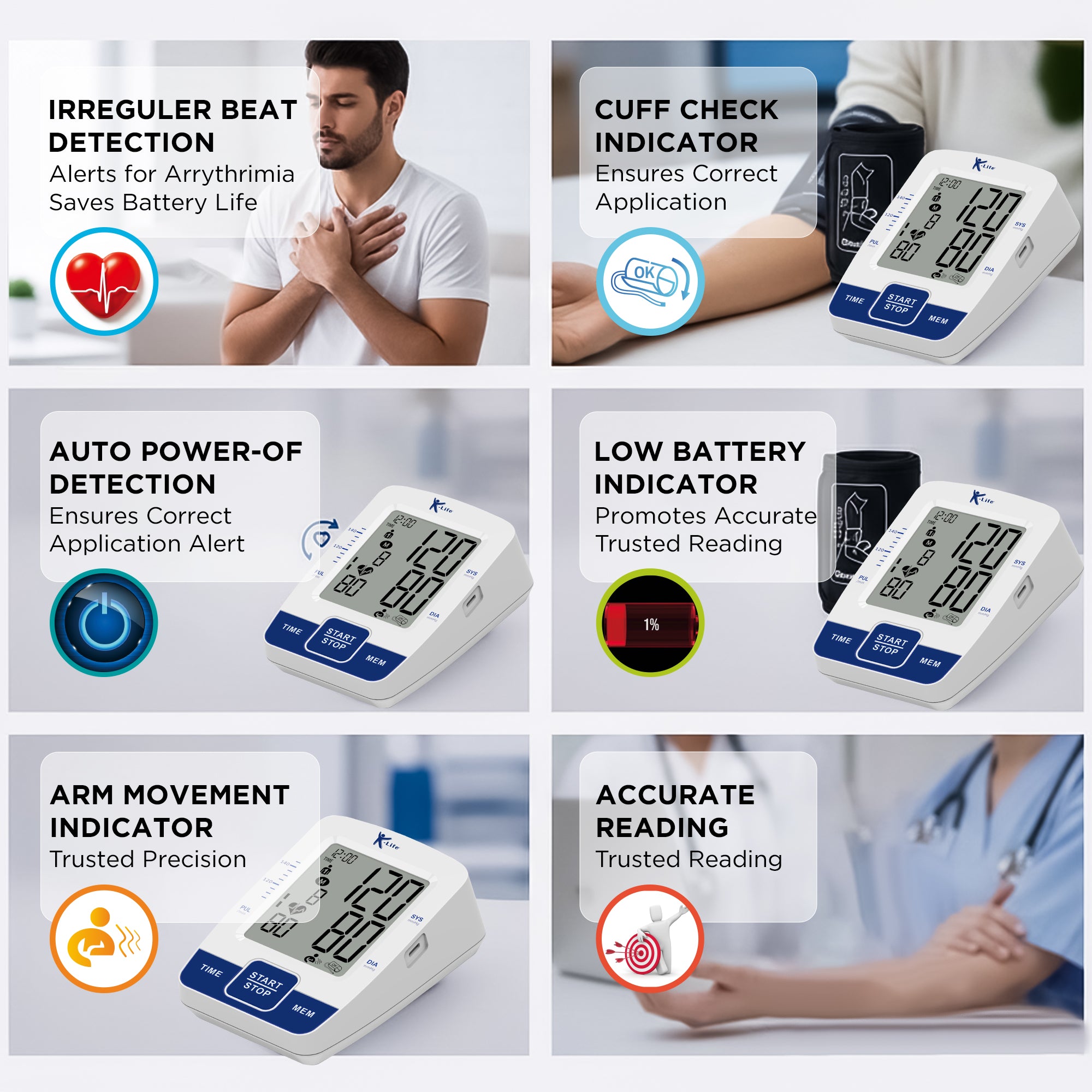 K-Life Model BPM-106 Fully Automatic Digital Electronic Blood Pressure Checking Monitor, BP Moniter - White…