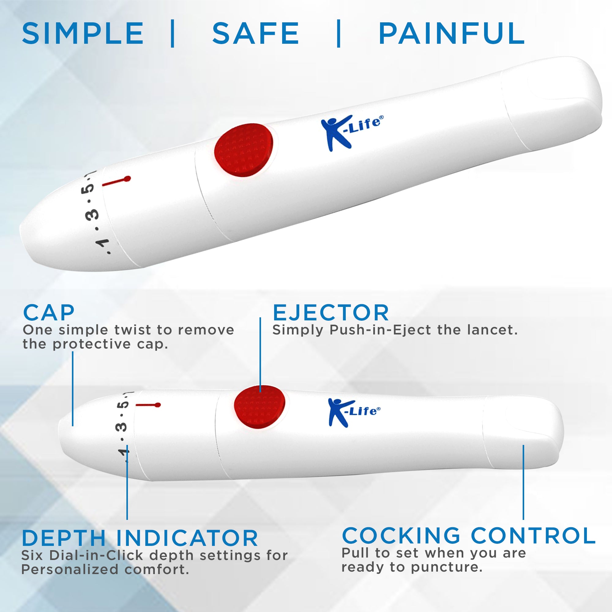 K-Life Pain-free Adjustable Lancing Device (White)
