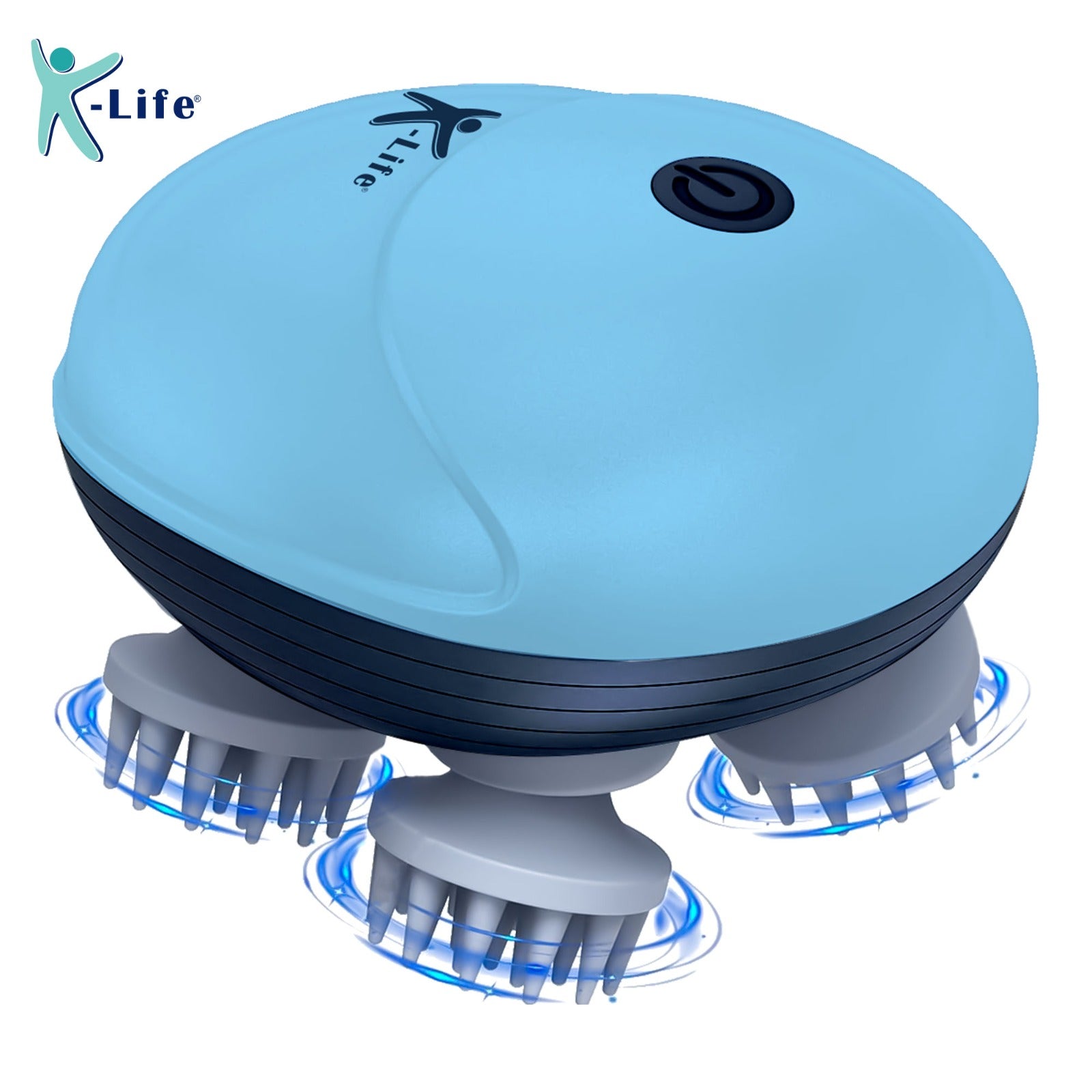 K-life HSM-101 RENEW Electric Rechargeable Type -C | Head Kneading Massager | 3 Speed Modes | 96 Silicon Kneading Points with Detachable Heads | Handheld Portable Head Scratcher for Hair Growth |Deep Clean & Stress Relaxation (Sky Blue)