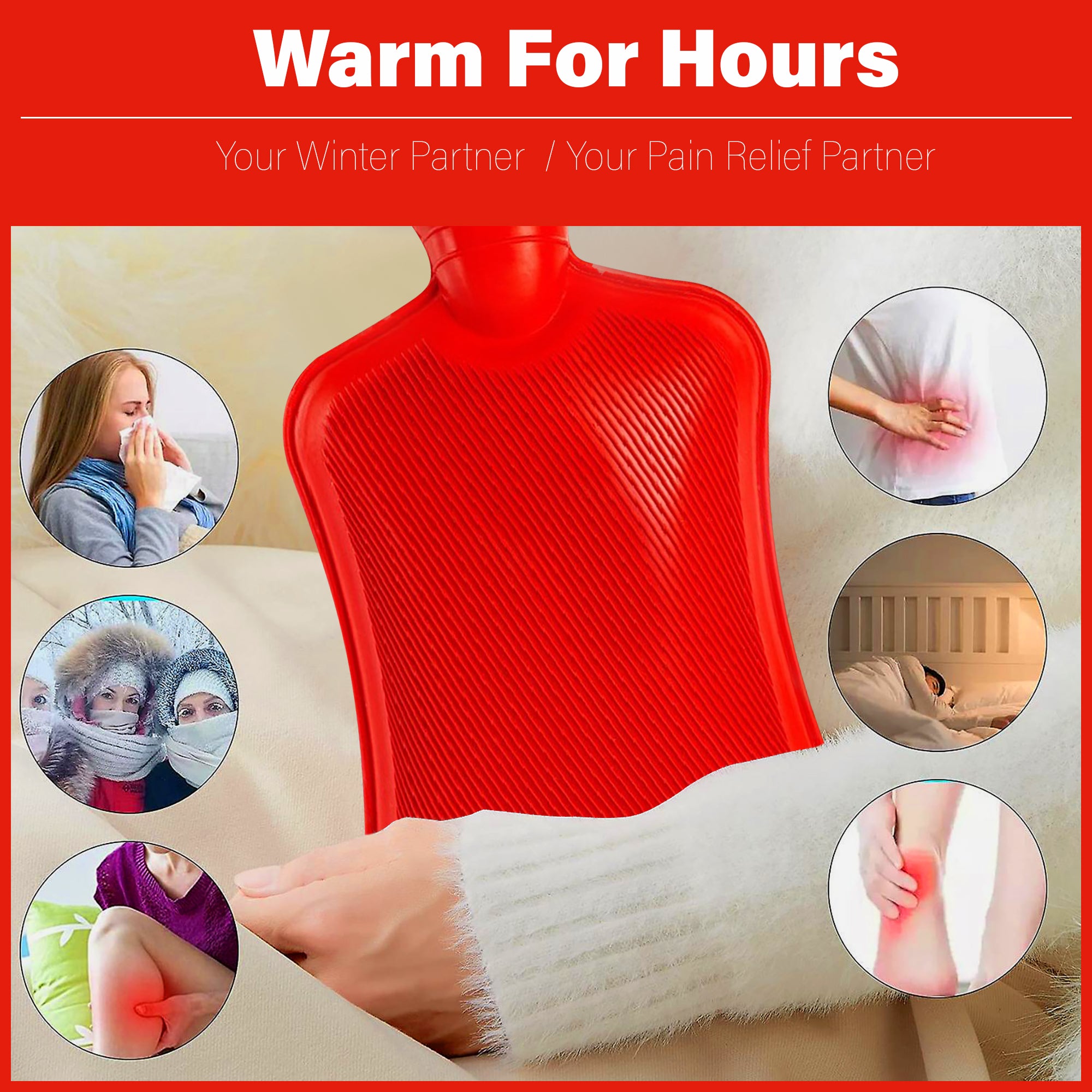 K-life Thick Rubber Non-electrical Hot Water Bag (Red)