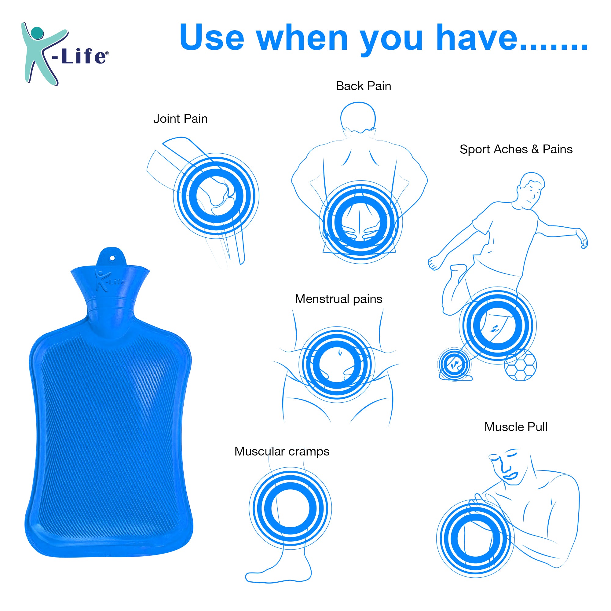 K-life Thick Rubber Non-electrical Hot Water Bag (Blue)