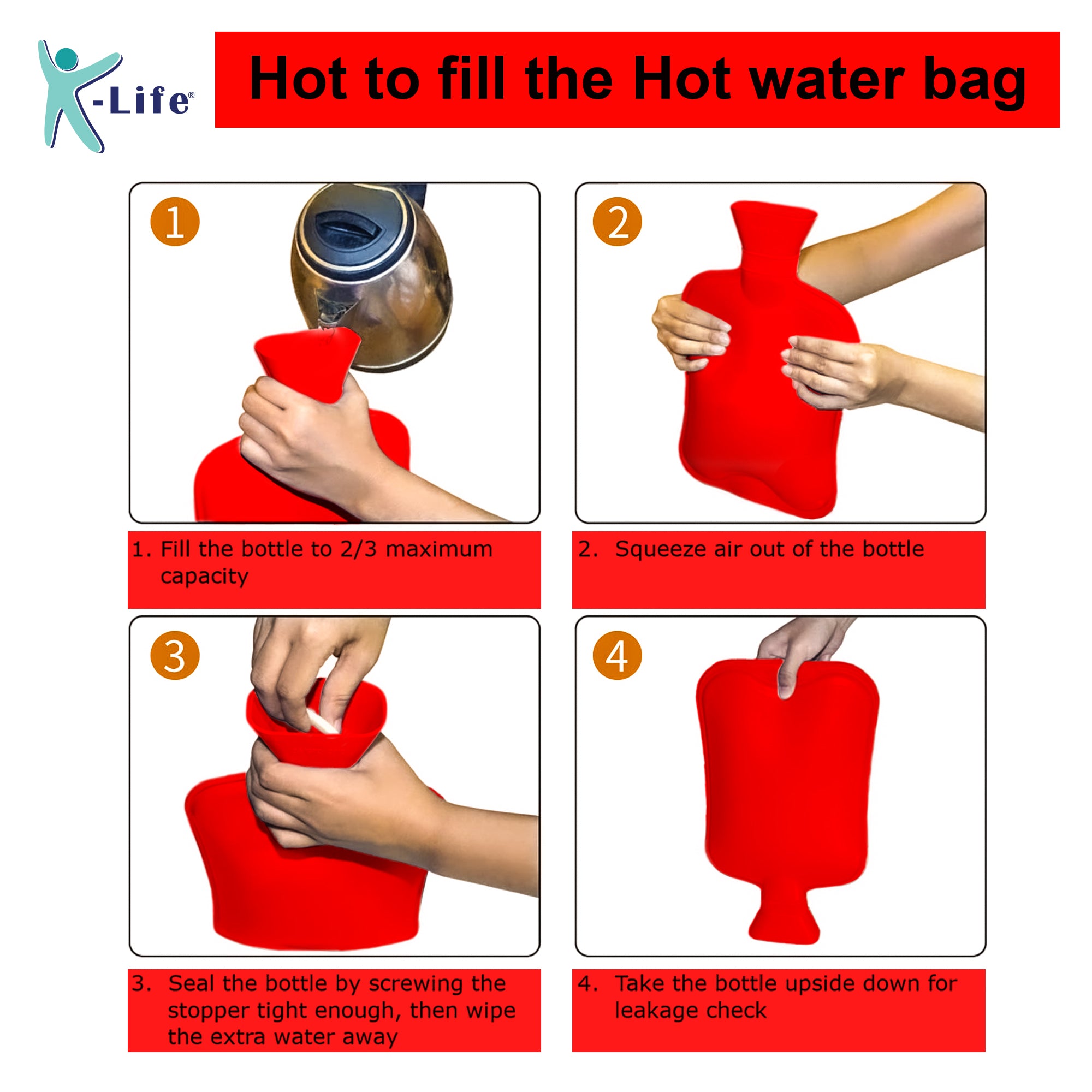 K-life Thick Rubber Non-electrical Hot Water Bag (Red)