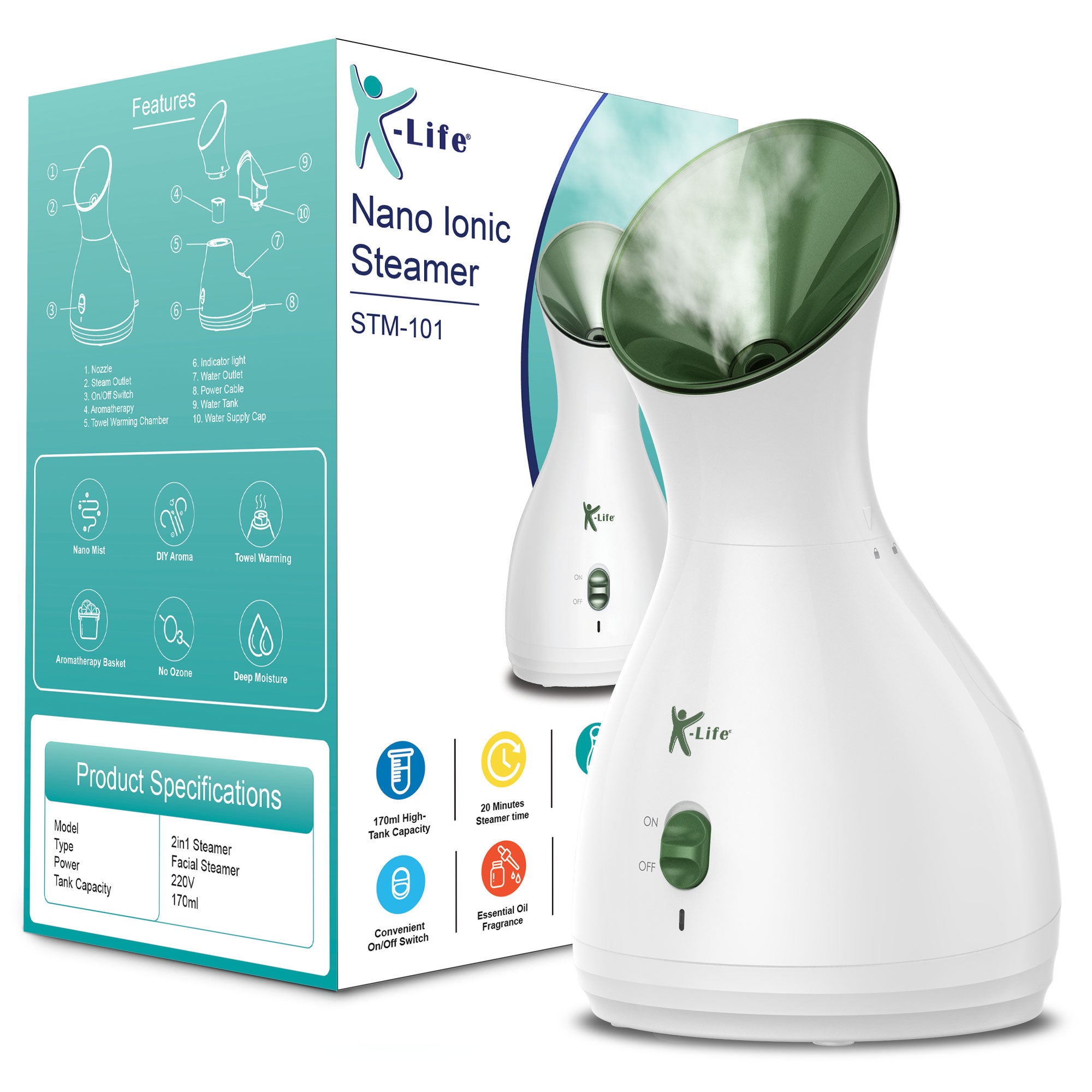 k-life Nano Ionic Facial Spa Vaporizer for Cold & Cough Sinus Steamer for Face steam Aroma Diffuser Humidifier and Towel warmer