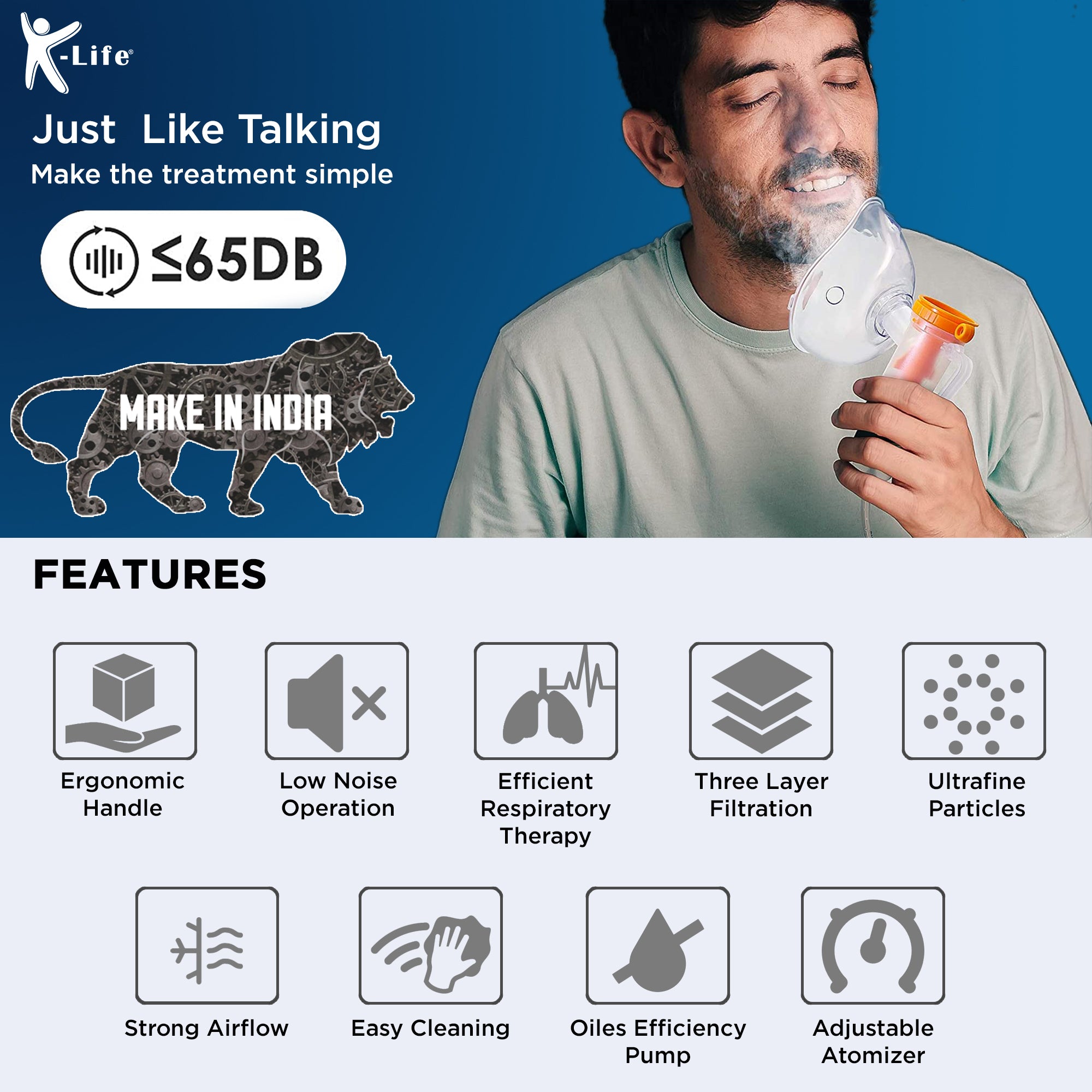 K-Life Neb-101 Compressor Nebulizer Machine Kit with Child and Adult Masks (Brown)