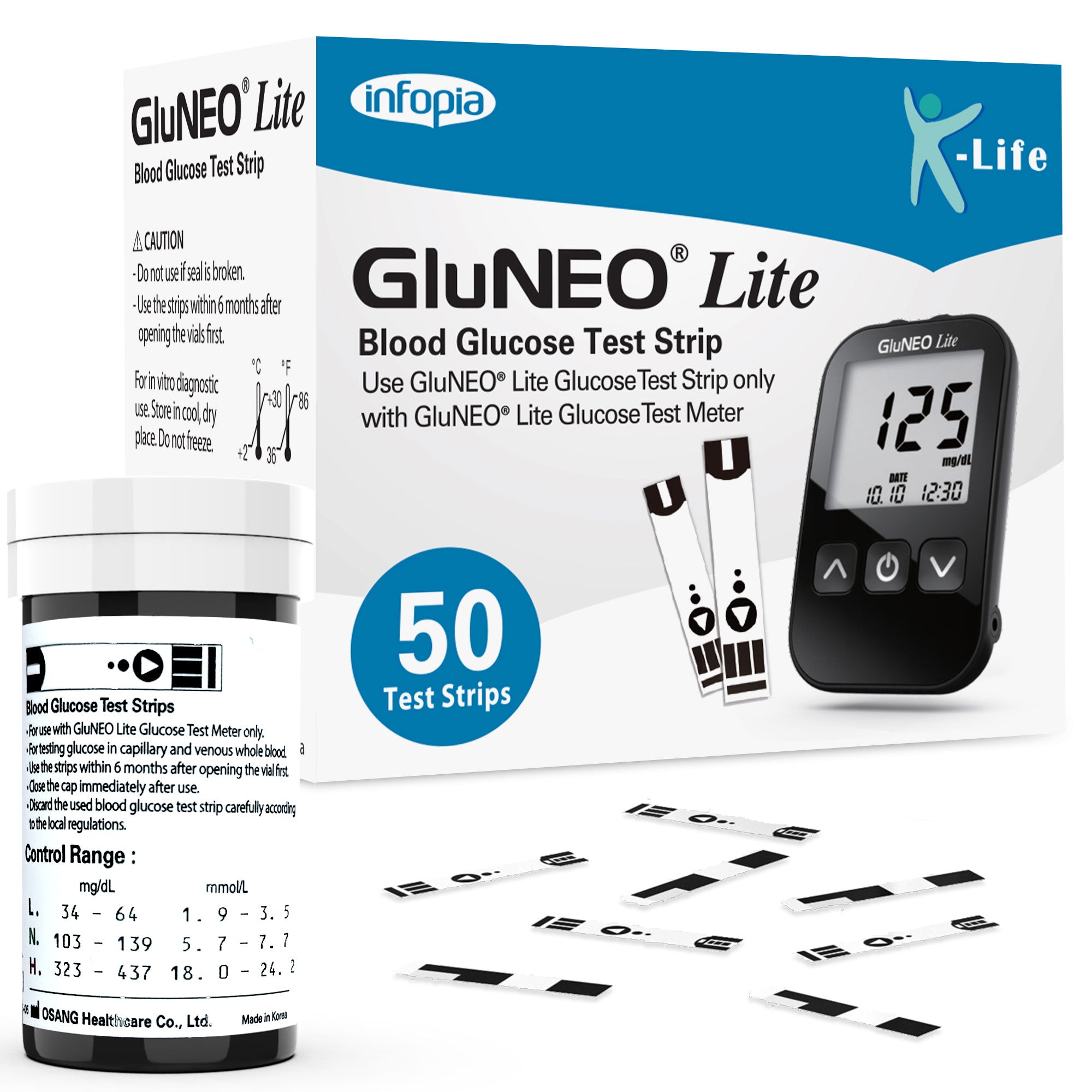 K-life GluneoLite Blood Glucose Sugar Testing 50 Strips