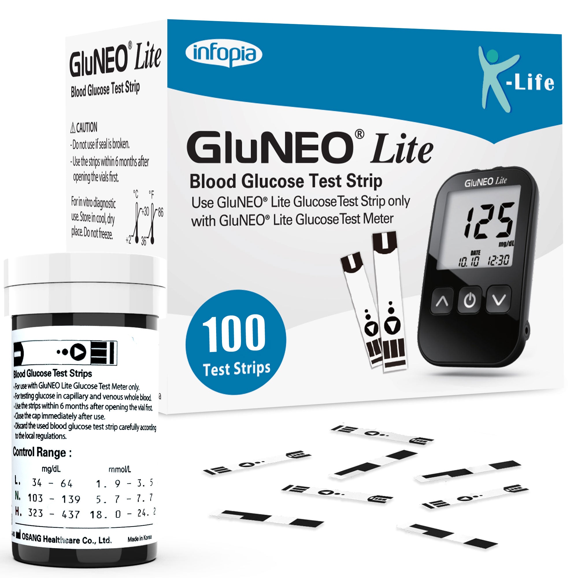 K-life GluneoLite Blood Glucose Sugar Testing 100 Strips
