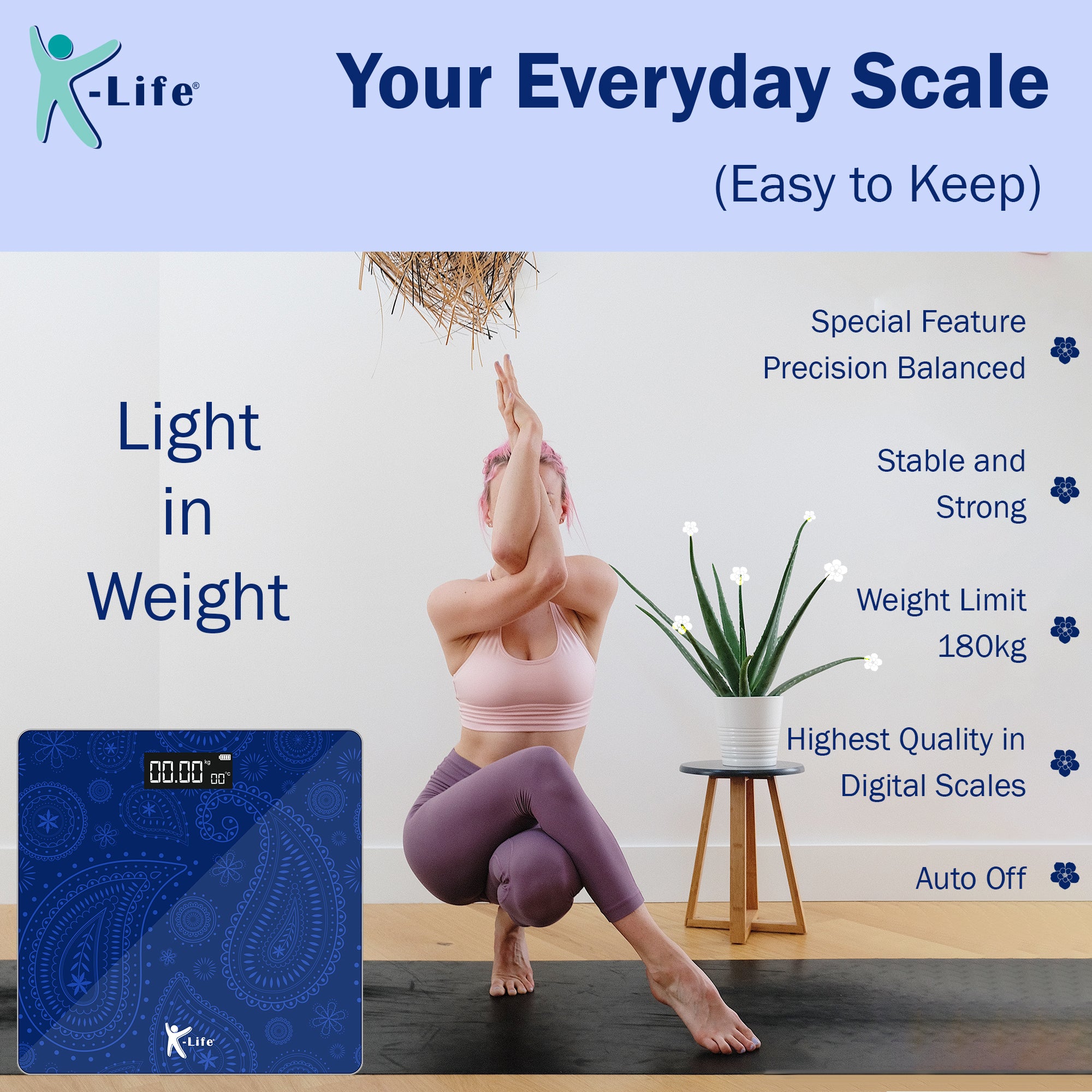 K-life WS-109 Electronic Digital Weight Check machine For Human Body 180kg Capacity Weighing Scale